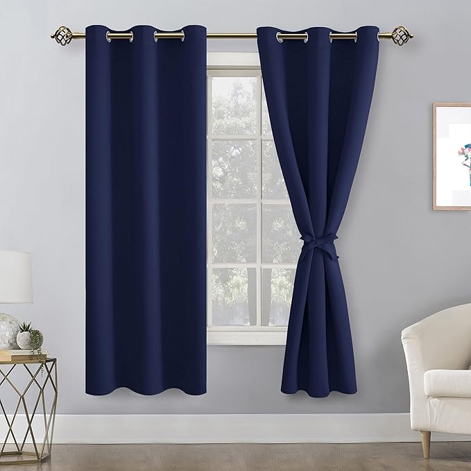 Hiasan Blackout Curtains for Bedroom, Thermal Insulated, Light Blocking, Noise Reducing Window Curtain Panels, Tiebacks Included, Set of 2, Grommet Top (Navy Blue, Width 42 Inch x Length 63 Inch) - Image 2