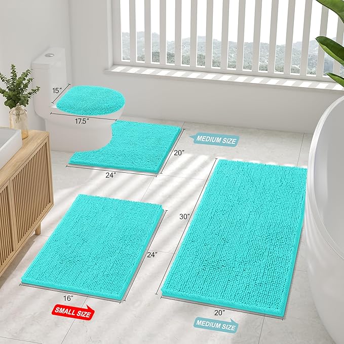 Smiry Luxury Chenille Bathroom Rugs 47x24, Extra Soft and Absorbent Shaggy Bath Mat, Machine Washable, Non-Slip Plush Carpet Runner for Tub, Shower, and Floor, Home Decor Accessories, Turquoise - Image 2