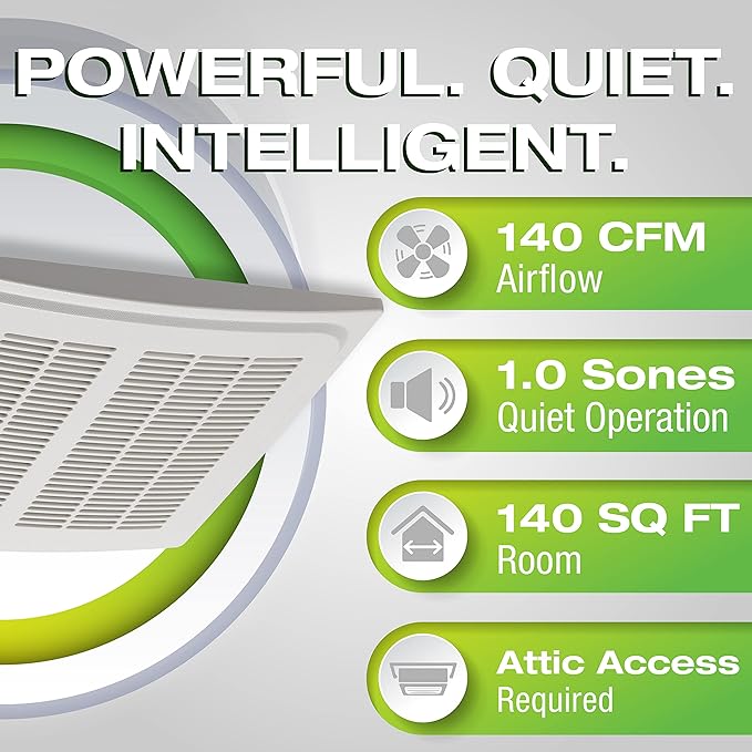 Homewerks 7136-02HW Bathroom Vent Fan with Automatic Humidity Sensor and Powerful Exhaust Ventilation Fan for Large Room 140 CFM Whisper Quiet 1.0 Sone Energy Star - Image 3