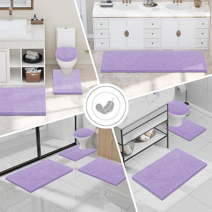 Smiry Luxury Chenille Bathroom Rugs 59x35, Extra Soft and Absorbent Shaggy Bath Mat, Machine Washable, Non-Slip Plush Carpet Runner for Tub, Shower, and Floor, Home Decor Accessories, Purple - Image 7