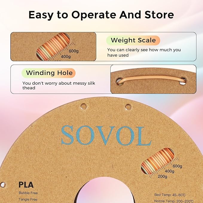 Sovol 3D Printer Silk Shiny Gradient Multicolored Fast Change Rainbow PLA 1kg (2.2 lbs) Spool 3D Printing Materials, Dimensional Accuracy +/- 0.03 mm, 1.75 mm, Pink Rainbow - Image 6