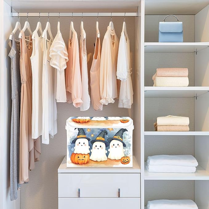 xigua Cute Cartoon Ghosts Storage Bins with Lids and Carrying Handle,Foldable Storage Boxes Organizer Containers Baskets Cube with Cover for Home Bedroom Closet Office - Image 6