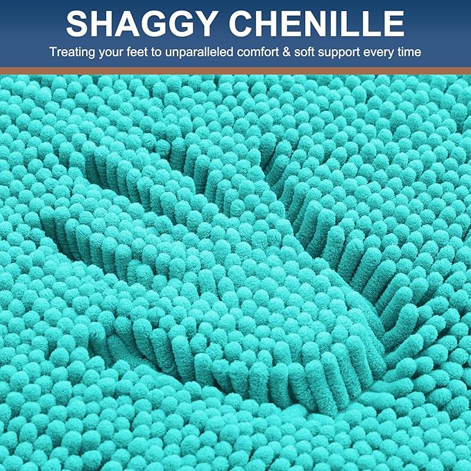 Smiry Luxury Chenille Toilet Rugs U-Shaped 24x20, Soft Absorbent Non-Slip Contour Bathroom Rugs for Toilet, Machine Washable Contoured Bath Mats, Turquoise - Image 3