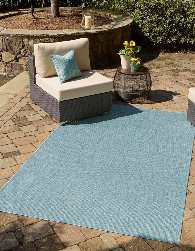 Unique Loom Collection Casual Transitional Solid Heathered Indoor/Outdoor Flatweave Area Rug (2' x 3' 1" Rectangle, Aquamarine/Ivory) by UniqueLoom