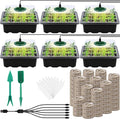 6 Pack Seed Starter Tray Kit with Grow Light and Humidity Dome Germination Trays with 72 Peat Pellets, Plant Labels, Gardening Tools, Plant Growing Trays for Seeds Growing Starting, Black by Hahood