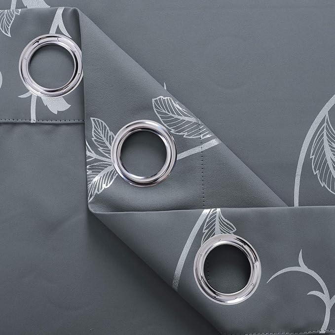 BUHUA Striped Blackout Curtains Grommet Top Wave Vine Pattern Room Darkening Curtains for Patio Door 52Wx84L Light Grey 2 Panels - Image 8