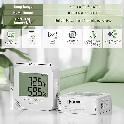 WiFi Temperature & Humidity Monitor, No Subscription 24/7 Remote Temp Sensor with Email, Text Alerts, Sound & Light Alarm, Idea for RV, Pet, Greenhouse, Farm, Freezer, Server Room,S22D - Image 3