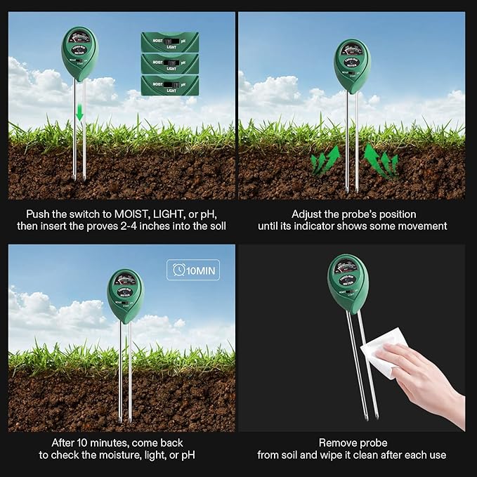VIVOSUN Soil Tester, 3-in-1 Plant Moisture Meter Light and PH Tester for Home, Garden, Lawn, Farm, Indoor and Outdoor Use, Promote Plants Healthy Growth - Image 5