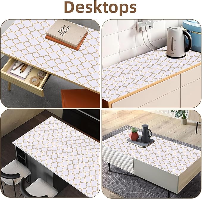 Shelf Drawer Liners for Kitchen Cabinets Non Adhesive Drawer Liner Thickened Refrigerator Liner Gold Quatrefoil Strong Non-Slip Paper for Tool Box with Knife and Tape Measure,23.6 x 236.2 Inches - Image 8