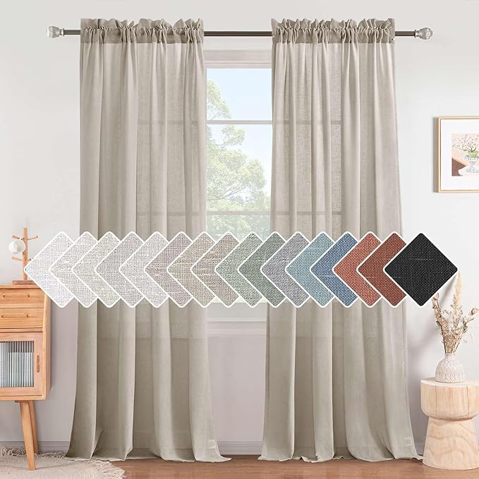 H.VERSAILTEX Linen Curtains Elegant Natural Linen Blended Curtains Energy Light Filtering/Rod Pocket Window Treatments Panels/Drapes for Living Room (Set of 2, Oatmeal, 52 inch W X 108 inch L) by HVERSAILTEX