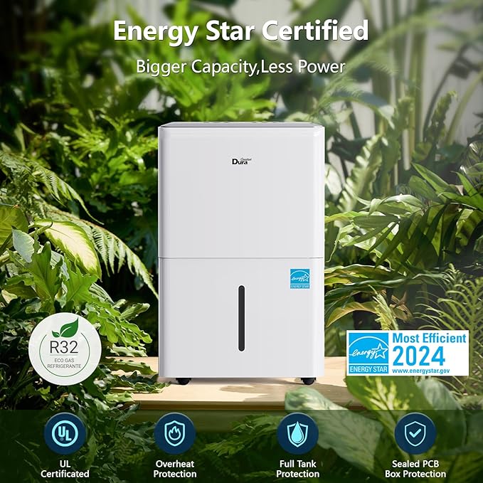 DuraComfort Dehumidifier for Basement up to 2,500 Sq Ft, 2025 Energy Star, Max to 35 Pints/Day Quiet Dehumidifier with Drain Hose, Smart Humidistat & Timer for Home, Bedroom & Bathroom - Image 7