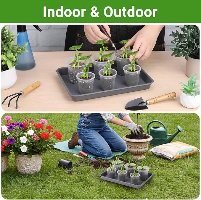 GREANER Grey Plastic Trays 11 Inch, UV Resistant Plant Pot Saucers for Indoor & Outdoor Use, Drip Trays for Potted Plants(Pack of 3) - Image 7