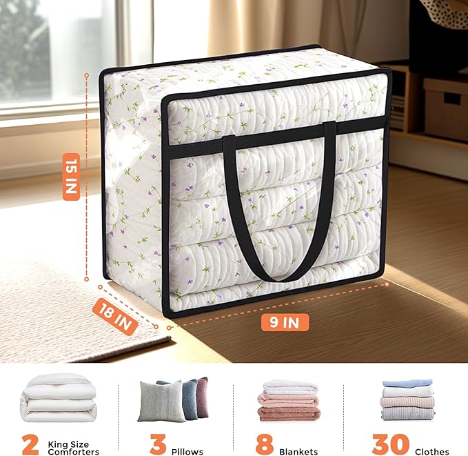 Budding Joy 6 Pack Clear Zippered Storage Bags for Clothes,40L Closet Organizers and Storage Containers Vinyl Moving Bag for Bedding, Linen, Blankets, Comforters, Clothing & Toys, Black - Image 2