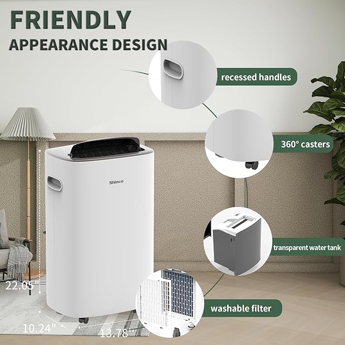 Shinco 86 Pints Dehumidifier for Home and Basements, 5000 Sq.Ft Dehumidifiers with Drain Hose, Auto or Manual Drainage, Auto Defrost, Quietly Remove Moisture, Intelligent Humidity Control, 24HR Timer - Image 8