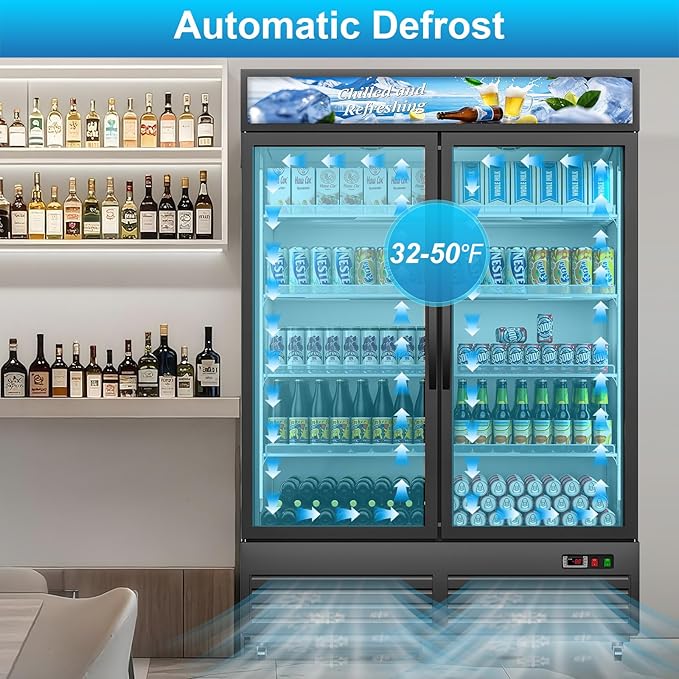 Commercial Beverage Refrigerator with 2 Glass Door, 41.3 Cu.Ft Display Fridge Beverage Cooler with Customizable Lightbox Adjustable Shelves, Drink Fridge Merchandiser for Restaurant Shop, Black - Image 7