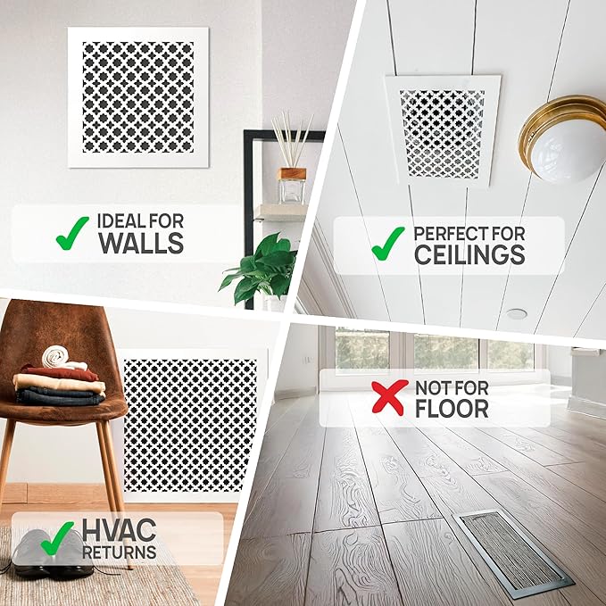 SABA Home Decor Air Vent Cover Grille - Acrylic Plexiglass 4 x 8 Duct Opening, 6 x 10 Overall White Finish Decorative Covers for Walls & Ceilings NOT for Floor USE, Venetian - Image 4