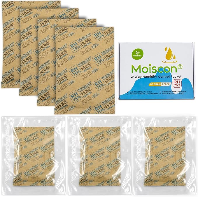 75% Two-Way Humidity Control Packs, 60 Gram 15 Pack for Storing 1 lb, Size 60 Moisture Control Packets Individually Wrapped, Humidifier Packs for Storage Containers Hydration Packets by Wisesorb