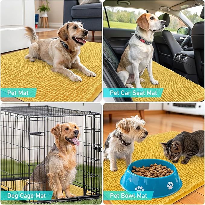 OLANLY Dog Door Mat for Muddy Paws 59x20, Absorbs Moisture and Dirt, Absorbent Non-Slip Washable Doormat, Quick Dry Chenille Mud Mat for Dogs, Entry Indoor Entryway Carpet for Inside Floor, Yellow - Image 7