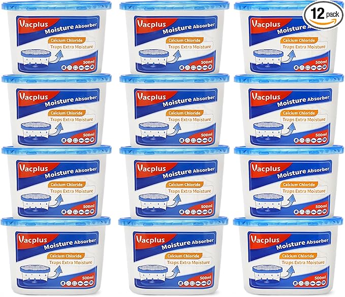Vacplus Moisture Absorbers, 10.5 Oz Humidity Absorber Boxes Attracts Extra Moisture from Your Bathroom, Closet, Kitchen & Study, Dehumidifier, Odor Eliminator for Closet (Fragrance Free), 12 Packs by Vacplus