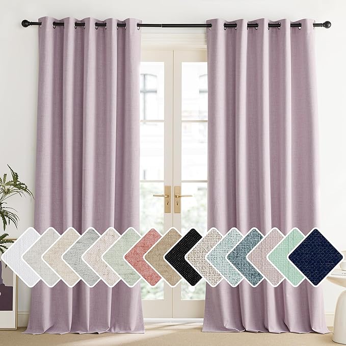 NICETOWN Pink Vintage Linen 100% Blackout Curtains for Living Room, Thermal Insulated Curtains 95“ Long, Noise Reducing Window Treatment Drapes for Home Office, 62" Wide Per Panel, Set of 2 by NICETOWN