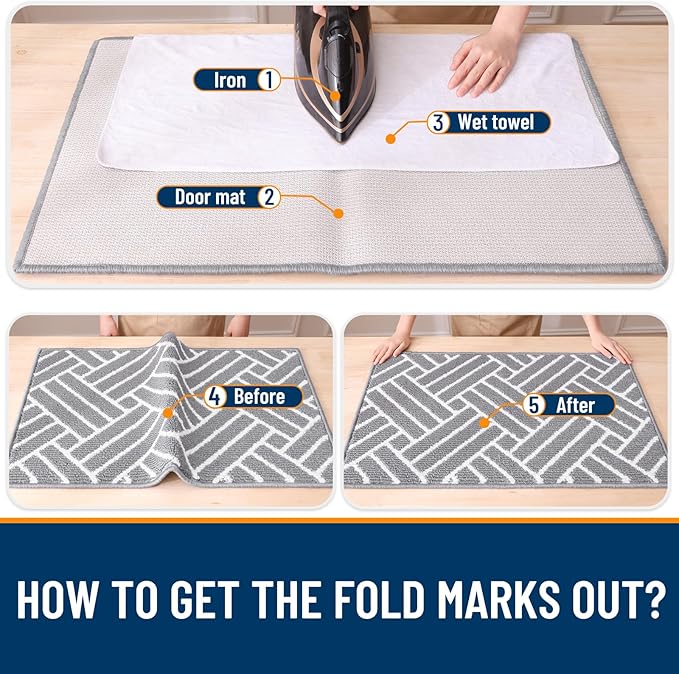 OLANLY Indoor Door Mat, 36x24 Inch, Dirt Resistant and Absorbent, Non-Slip Rubber Backing Floor Mats, Easy Clean Low-Profile Doormat for Entryway, Front Door, and Inside Entrance, Light Grey - Image 8