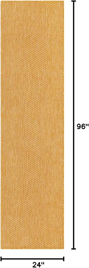 Unique Loom Collection Casual Transitional Solid Heathered Indoor/Outdoor Flatweave Area Rug (2' x 8' Runner, Corn Harvest Yellow) - Image 3