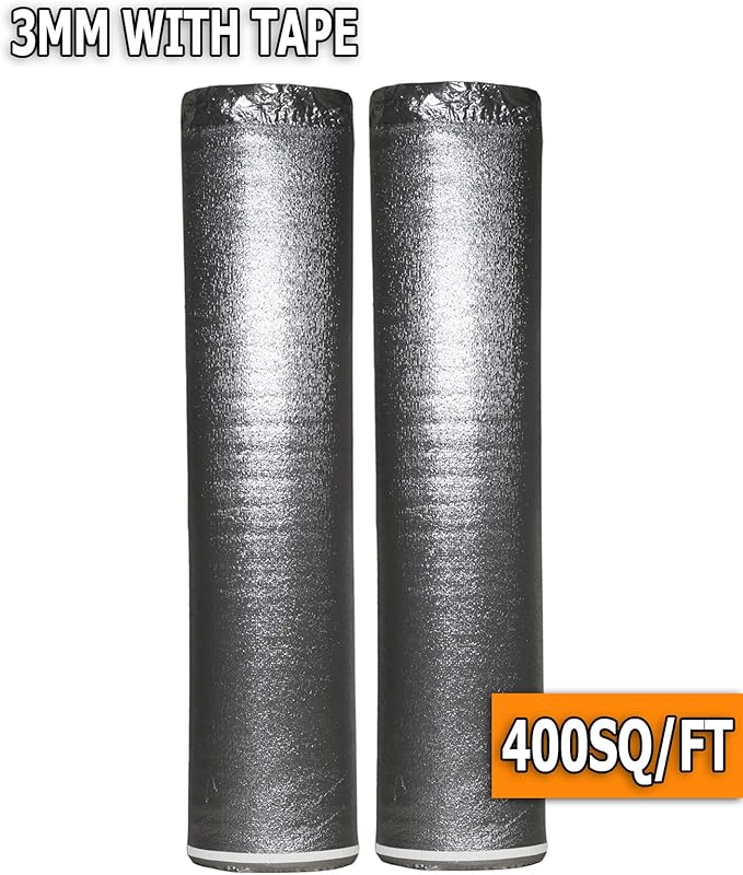 400SQFT AMERIQUE 3MM Thick Flooring Silver Underlayment Padding with Tape & Vapor Barrier 3-in-1 Heavy Duty Foam (400SF Total, Pack of 2 Rolls, 200SF/Roll) - Image 2