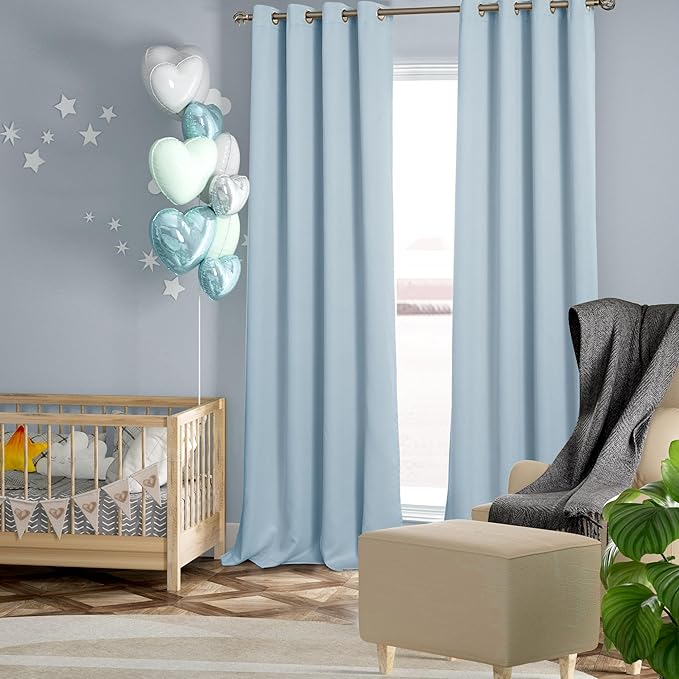 BGment Baby Blue 100% Blackout Curtains for Nursery Bedroom 90 Inch Length 2 Panels, Thermal Insulated Full Light Blocking Grommet Noise Cancelling Window Curtains for Kids Room, 52 Inch Wide Each - Image 2