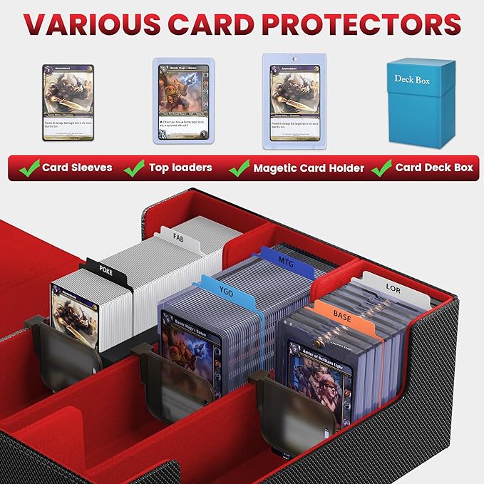 Card Storage Box For Trading Cards 1800+,Card Deck Box With 10 Dividers,6 Foam Stoppers,4 Supporters,Commander Deck Case Fit For Toploaders,MTG,YuGiOh,TCG and Magic Cards - Image 6