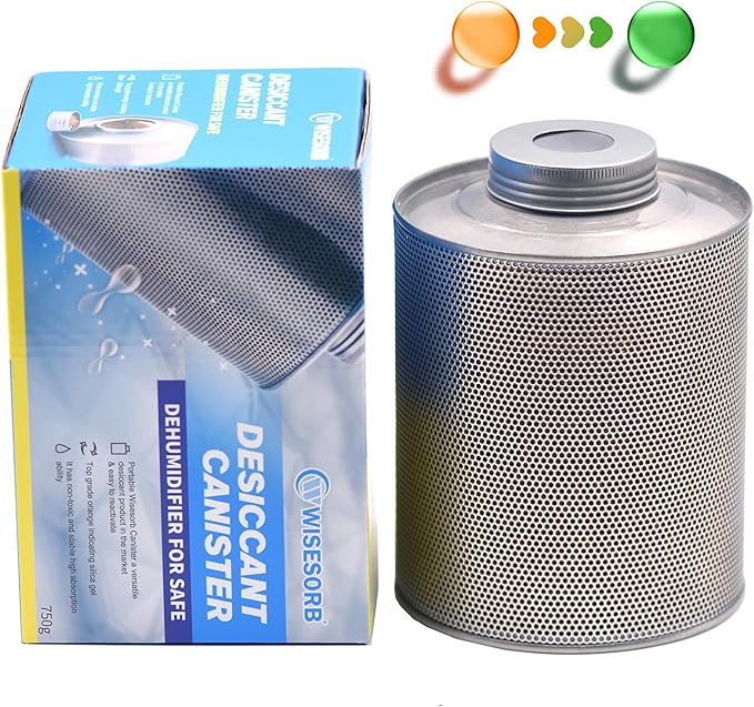 750 Grams Gun Safe Dehumidifier, Reusable Canister Desiccant Dehumidifier, Rechargeable 1.65 Lbs Indicating Silica Gel Orange to Green, Pack of 1 by Wisesorb