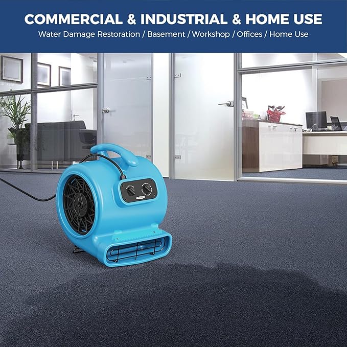 ALORAIR 3000 CFM Air Mover Blower Fan for Industrial, Floor Drying Fan, Carpet Dryer - Timer, Stackable, 3 Speeds, 5 Adjustable Angles Ideal for Water Damage Restoration and Plumbing - GE3000T - Image 6