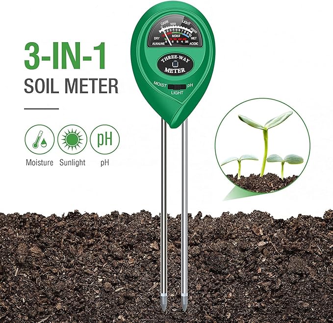 apine Soil Moisture Meter,3 in 1 Soil pH Tester,Soil Tester with Moisture,Light,and pH Test for Garden,Farm,Lawn,Indoor,Outdoor (No Battery Needed) - Image 2