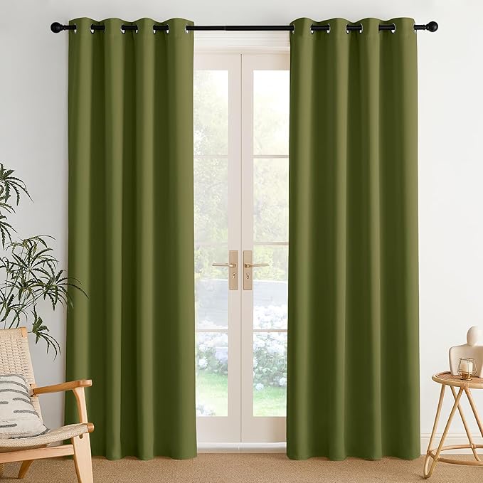 NICETOWN Room Darkening Draperies Curtains Panels, 2 Panels Olive Green W52 x L84 by NICETOWN