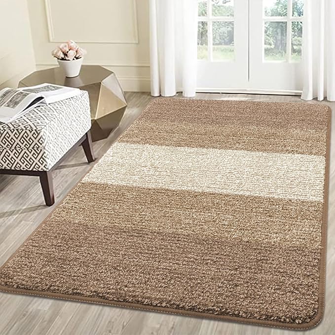 Smiry Dog Door Mat for Muddy Paws, Absorbs Moisture and Dirt, Low-Profile Entryway Mat with Non-Slip Backing, Entry Indoor Outdoor Doormat for Inside Floor (59x35 Inches, Khaki, Striped) by Smiry