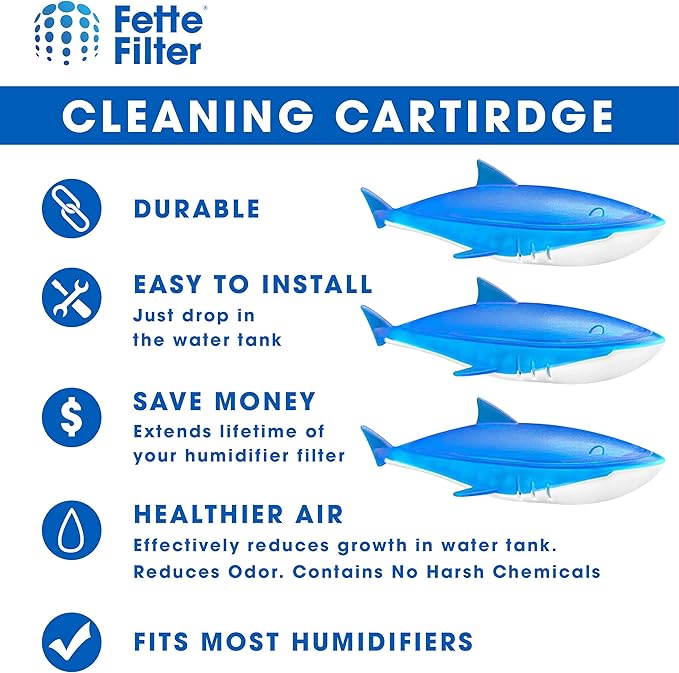 Fette Filter - Humidifier Cleaner in The Shape of a Shark, Demineralization Float Compatible with Most Humidifier and Fish Tank, Eliminates White Dust and Reduce Odor - Pack of 3 - Image 2
