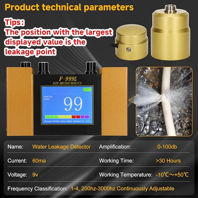 Underground Water Leak Detector, Water Pipe Leak Detector, Two Size Sensors Precise Positioning, High-Sensitivity Digital Display Leakage Sensor, Carrying Case - Image 4