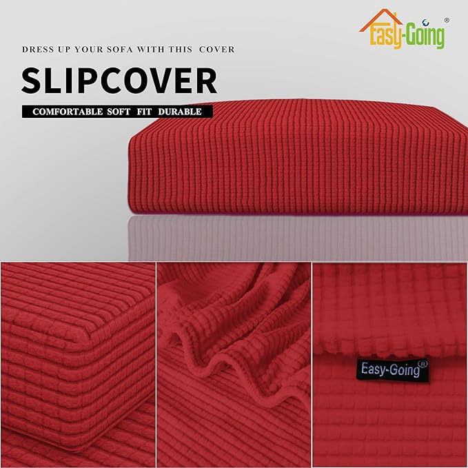 Easy-Going Stretch Cushion Cover Sofa Cushion Furniture Protector Sofa Seat Sofa Slipcover Sofa Cover Soft Flexibility with Elastic Bottom(Oversized Sofa Cushion, Christmas Red) - Image 3