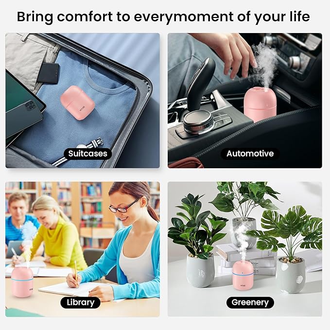 Portable Small Humidifier, WUTAER USB Personal Desktop Humidifier for Car, Office Room, Bedroom, Auto Shut-Off, 2 Mist Modes, Super Quiet(220ml, Pink) - Image 6