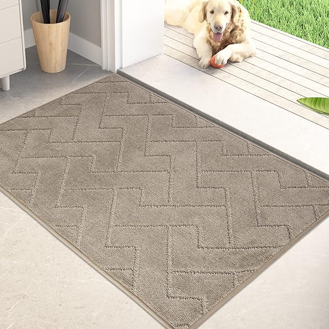 PURRUGS Dirt Trapping Door Mat 24" x 35.5", Non-Slip Machine Washable Entry Rug, Dog Doormat, Indoor Front Door Mat, Super Absorbent Entryway Rug for Muddy Shoes & Paws, Taupe by PURRUGS