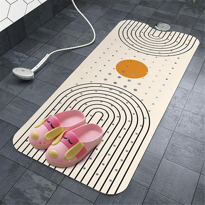 Rainbow Bathtub Mat Non Slip, Baby Bath Mat for Tub Rubber Tub Mat, Kids Bath Mats for Bathroom Modern Geometric Anti Slip Shower Mat with Suction and Drain Holes Machine Washable, 40″X16″ - Image 7