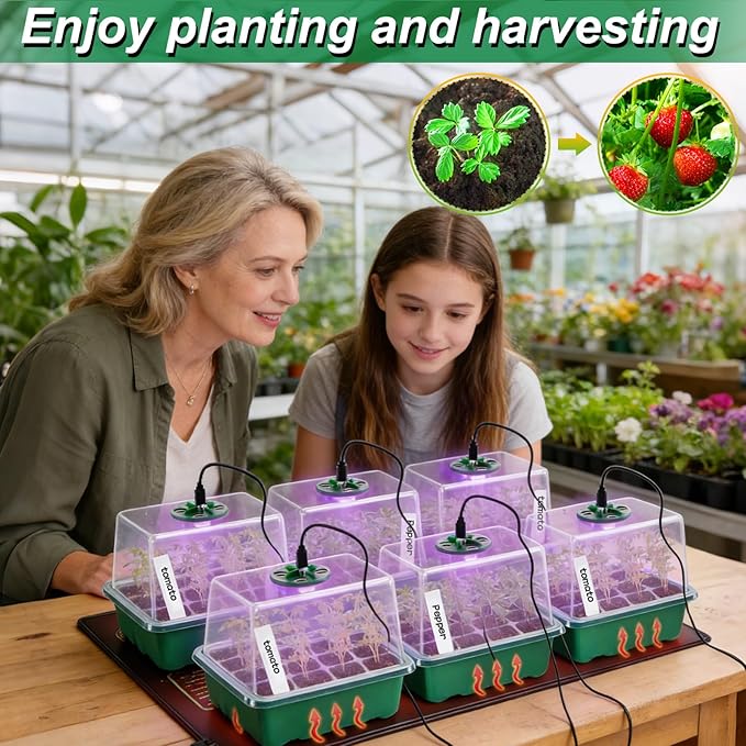 Apipi Seed Starter Tray with Grow Light & Heat Mat- 6 Pack 72 Cell Durable Easy Use Seed Starter Kit for New Gardener, Rapid Seedling Germination Kit with Humidity Domes for Plant Growing Propagation - Image 6