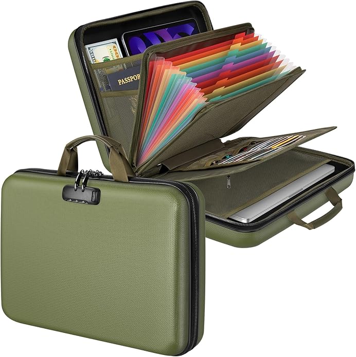 Fireproof Document Organizer Bag, 5200℉ File Organizer Safe Box, Hard Shell Document Bag with 13 Pocket Accordion File Folder by Aobteeny
