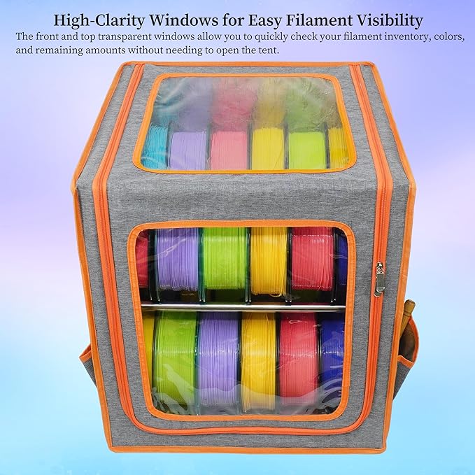 3D Printer Filament Storage Box Large, 2 Tiers Dual-Row Metal Filament Storage Rack with Fire-Resistant Enclosure Cover Tent, Holds Up to 24 Rolls of Filaments, Ideal for Home, Office Workshop, Studio - Image 5