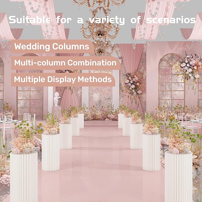 Cylinder Stands for Party Roman Pillar Stand Flower Cake Pedestal Stands for Parties Wedding Baby Shower Birthday Decor, Foldable Cardboard Centerpiece Round Pillars Dessert Stands Display, Reusable (5pcs-16"W) - Image 6