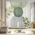 4 PCS Sage Green Boho 72Wx72H Shower Curtain Set Modern Leaves Mid Century Plant Bath Rug Toilet Lid Cover Nonslip U Shape Mat Quick Dry Rubber Backed Dirt Resistant Accessories Bathroom Decor by MitpokBrand