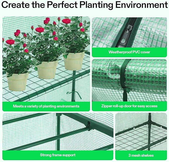 VIVOSUN 57 x 29 x 77-Inch Mini Walk-in Greenhouse with Windows, Shelves and Anchors, Plant Garden Hot House - Image 5