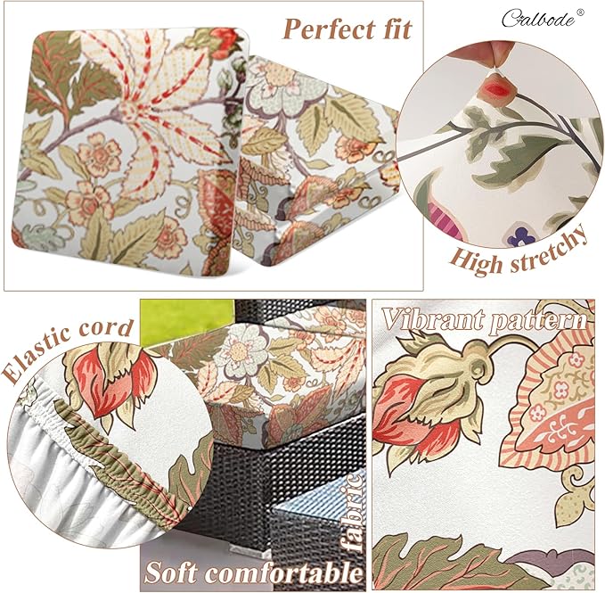 12Pcs High Elastic Digitally Printed Sofa Seat Cushion Cover, Soft & Comfortable Reusable Floral Print Stretch Couch Cushion Slipcover for Outdoor Furniture Protector Replacement(Cover Only - Image 4