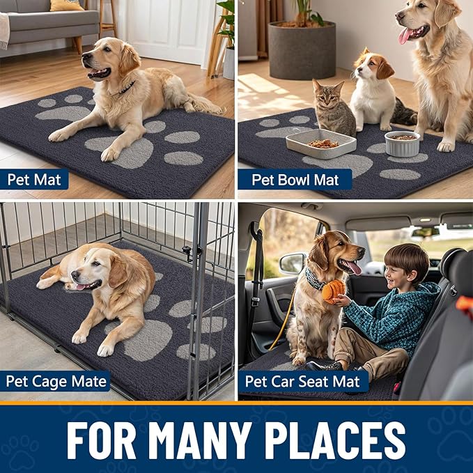 Smiry Dog Door Mat for Muddy Paws, Absorbs Moisture and Dirt, Low-Profile Entryway Mat with Non-Slip Backing, Entry Indoor Outdoor Doormat for Inside Floor (40x32 Inches, Dark Grey, Paw) - Image 7
