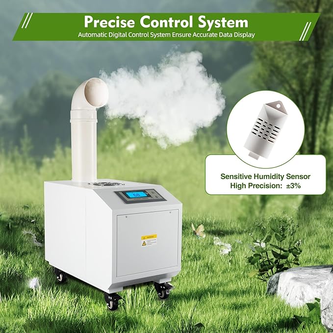 Ultrasonic Industrial Agricultural Humidifer Commercial Humidifier for Plants Large Volume (3kg/H) Automatic Ultrasonic Mist Maker 160M³/H Airflow for Warehouse Greenhouse Garden - Image 2