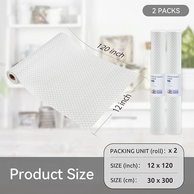 FIFTY FEET 12"x120" Non-Adhesive Shelf Liner for Kitchen Cabinets and Drawers, Washable Non-Slip PVC Cabinet Liner (White Circle)(2 Roll) - Image 5